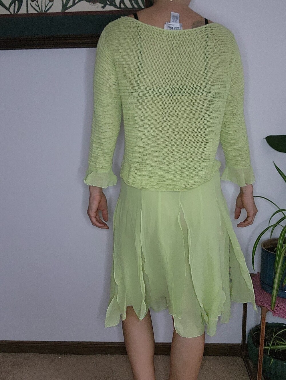 Bob Mackie Silk Light Green Layered Midi Skirt Size 12